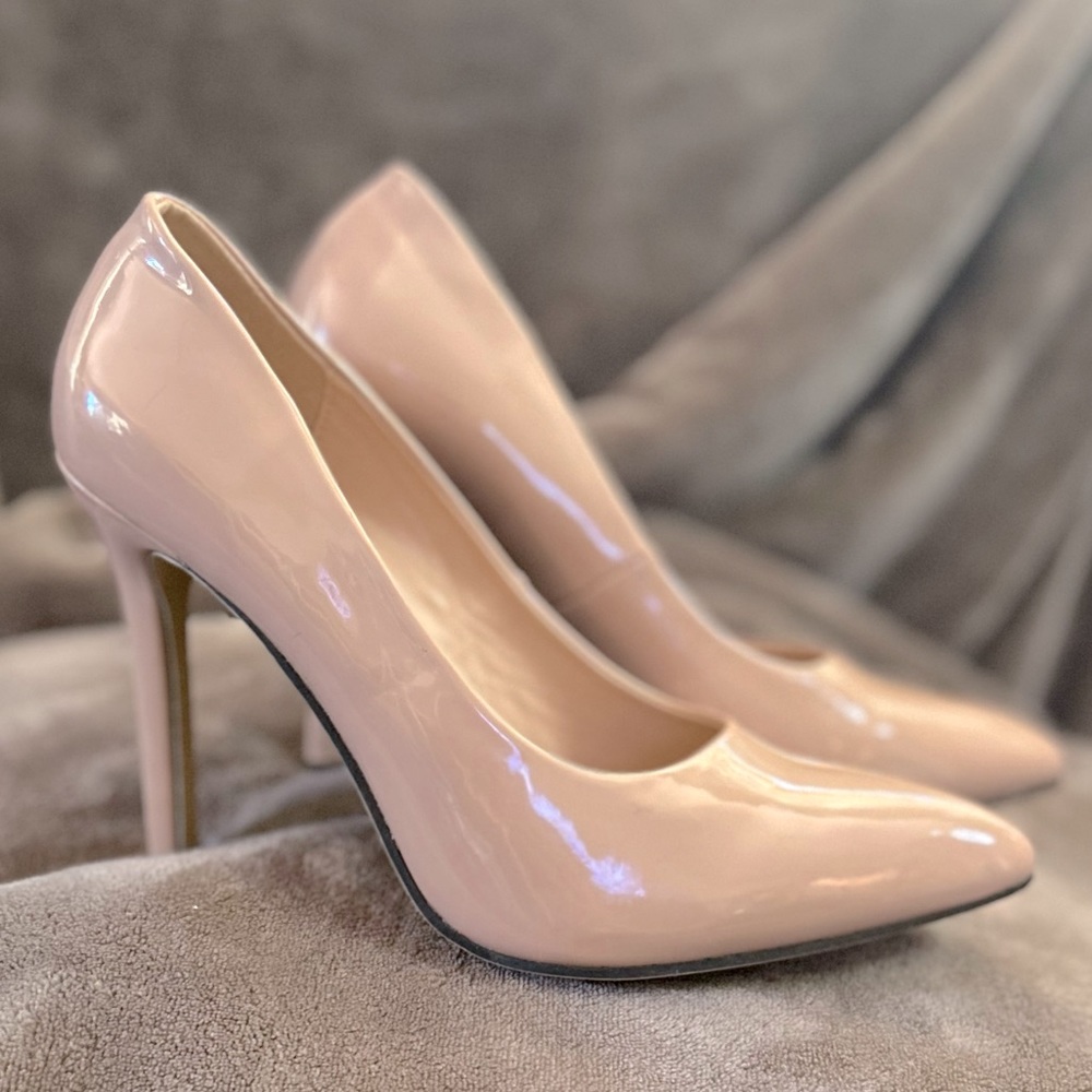 Pink taupe vinyl fake leather stilettos